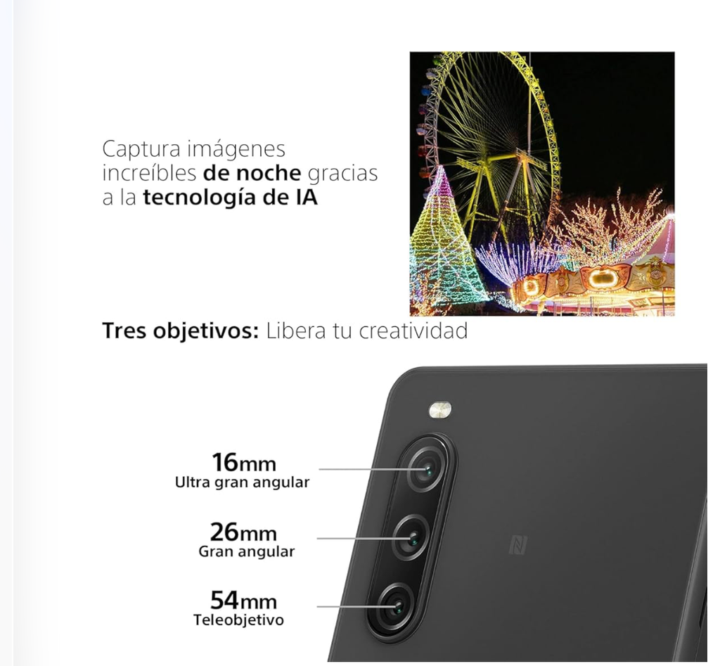 Sony Xperia 10 V Black - 6.1 Inch 21:9 Wide OLED - Triple lens - Lightweight & Compact - 3.5 mm audio jack - Android 13 - SIM free - 6GB RAM - 128GB Storage - IP65/68 rating - Dual SIM hybrid *1