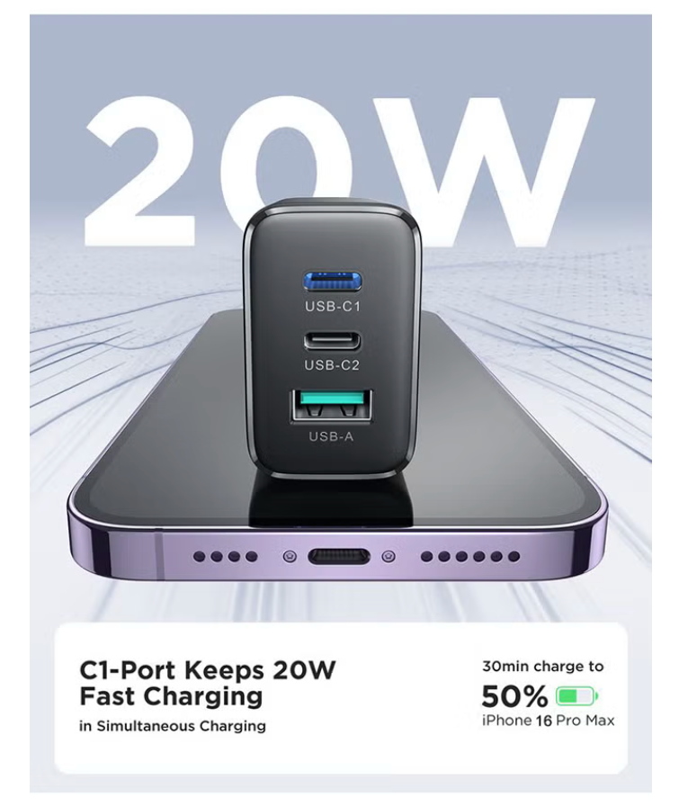 Flash memory series 32W A+2C three-port charger with QC 3.0 support. Wall travel adapter 32W fast power charger, compatible with Samsung AFC, Huawei SCP and other lower versions of iPhone-Etc. Black