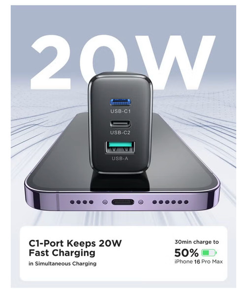 Flash memory series 32W A+2C three-port charger with QC 3.0 support. Wall travel adapter 32W fast power charger, compatible with Samsung AFC, Huawei SCP and other lower versions of iPhone-Etc. Black